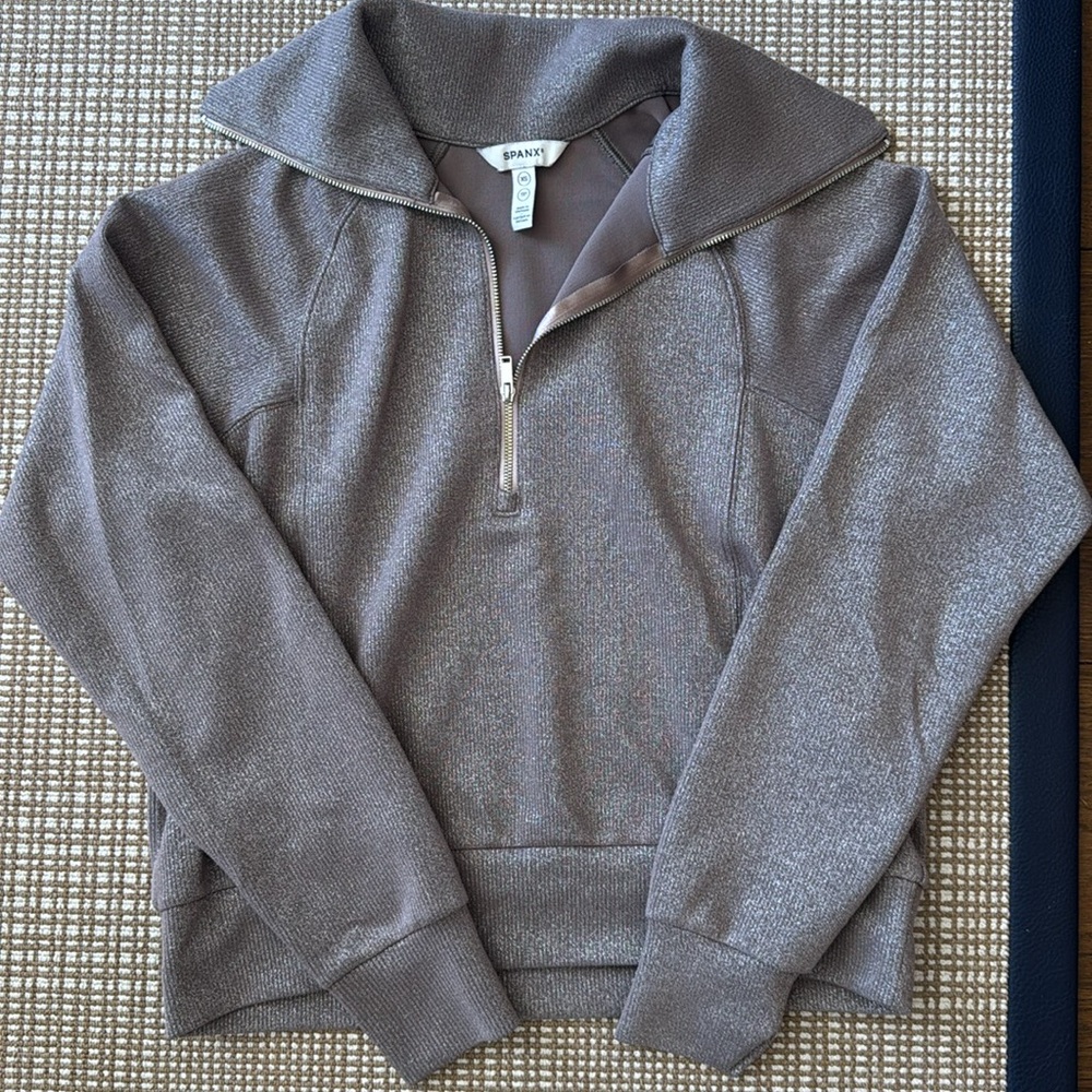 SPANX Women's Half-Zip Funnel Neck Sweatshirt - Heather Taupe